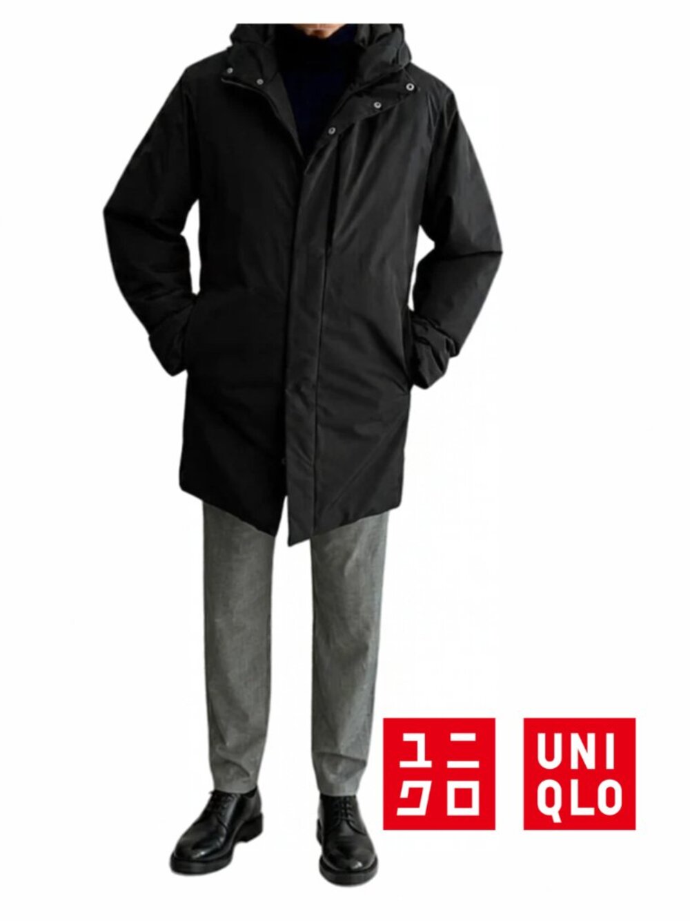 Uniqlo Men’s Hybrid Down Coat Black with Hood / Parka - Size Large
